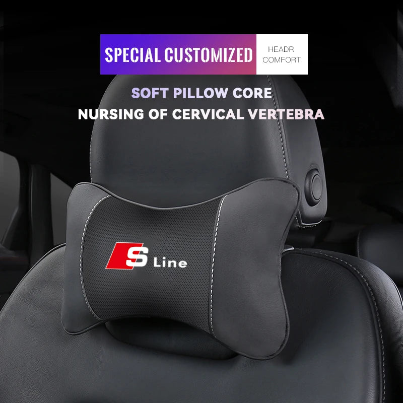 1Pcs Car Seat Headrest Auto Logo Neck Pillow For Audi Sline A3 A1 A4 B8 B7 A6 C7 A5 A7 A8 B9 B6 C6 Q2 Q3 Q5 Q7 Q8 TT S3 S4 S7 S8