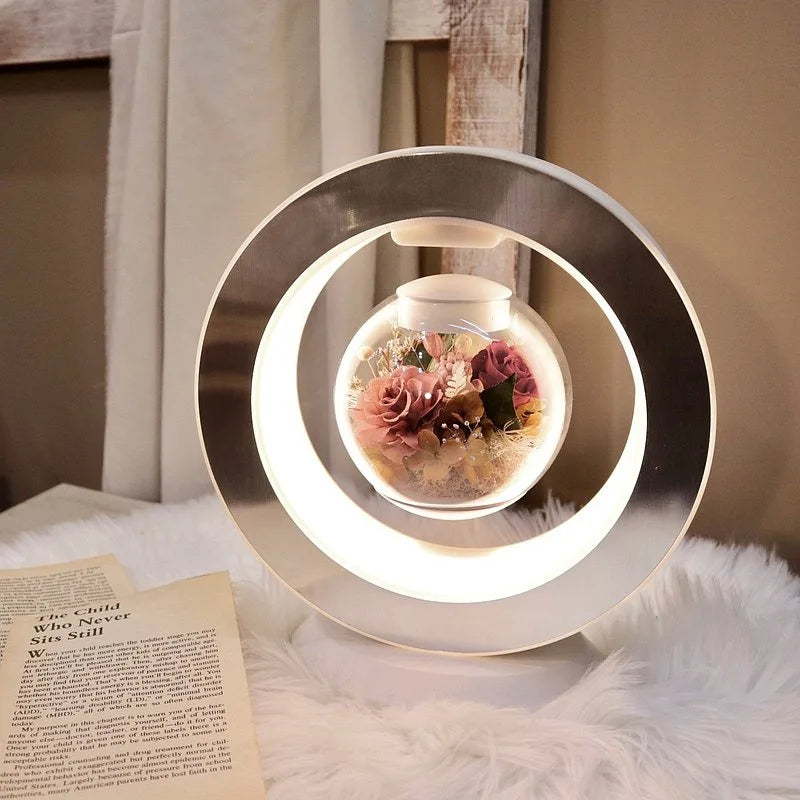 Immortal rose flower magnetic suspension table lamps total 5 customized gifts Floating Lamp Suspension LED Levitating Lamp